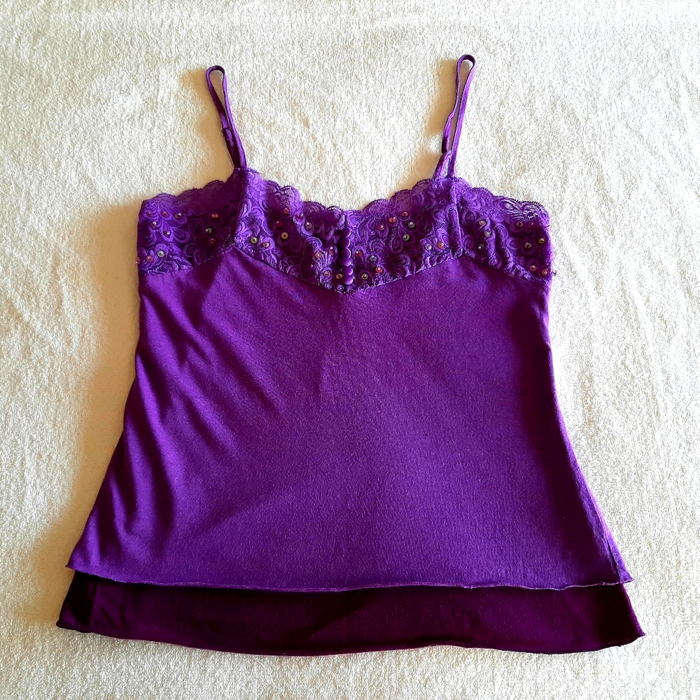 Vintage Victoria's Secret Sequins and lace decorated purple cami top, size S